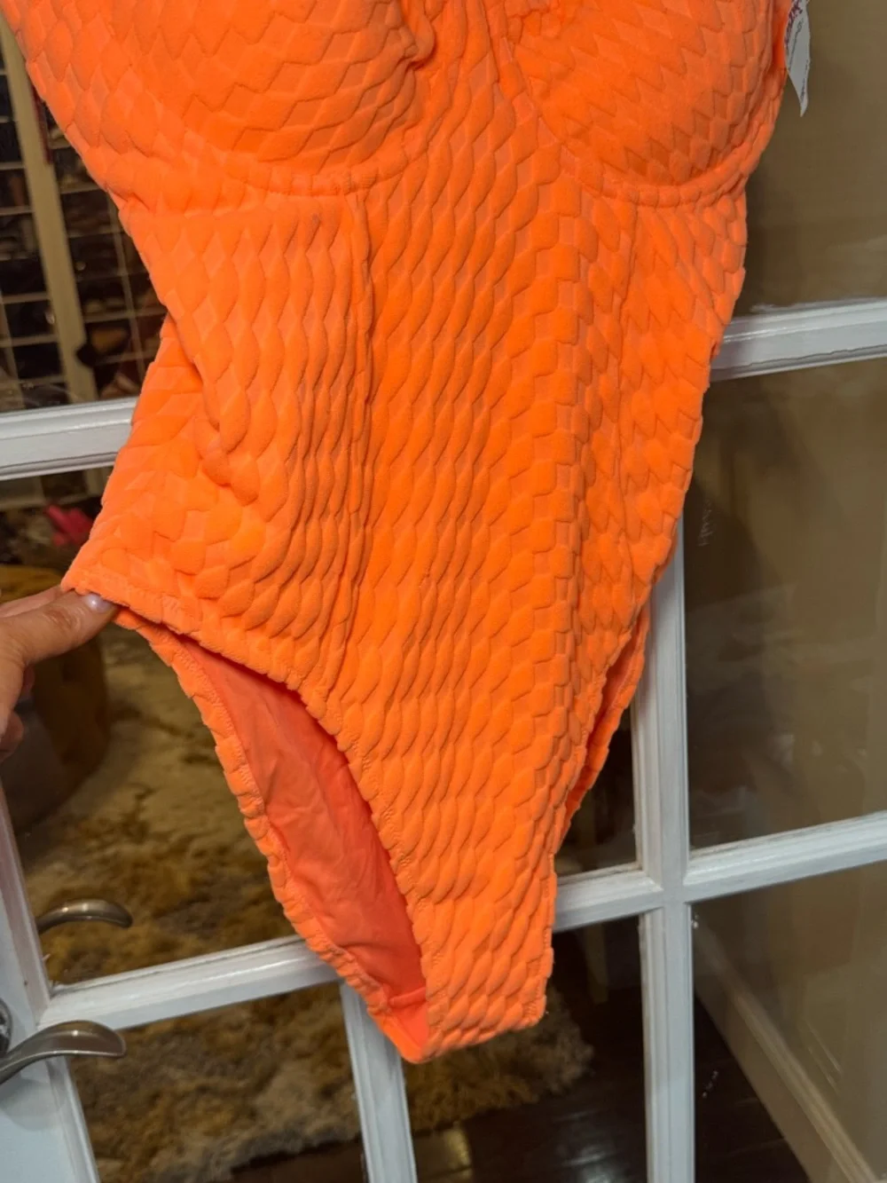 🔶🧡‎ Good American Textured Jacquard Show Off One-Piece in Orange Cream 🧡🔶